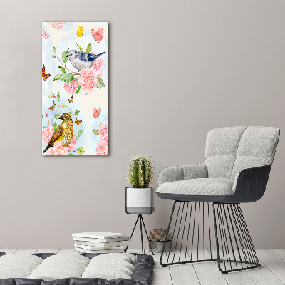 Print on acrylic Birds butterflies roses