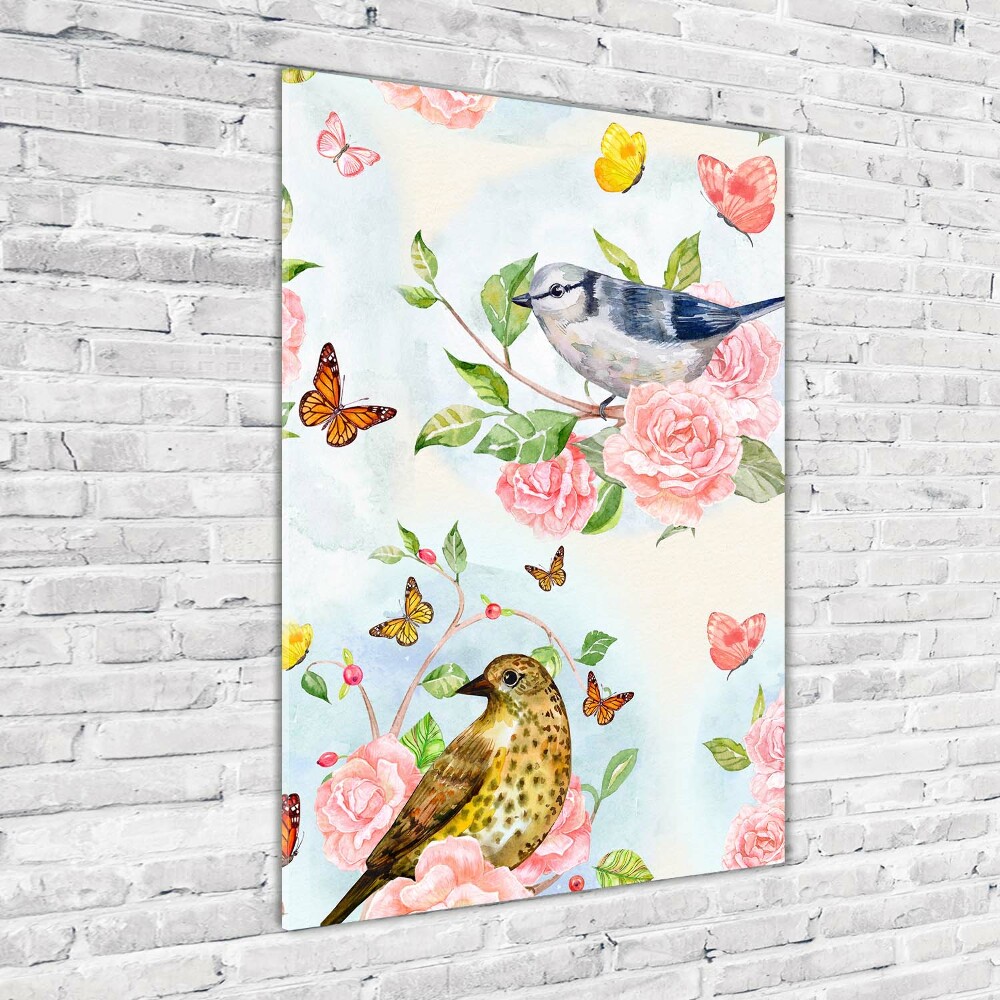 Print on acrylic Birds butterflies roses