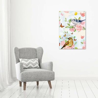 Print on acrylic Birds butterflies roses