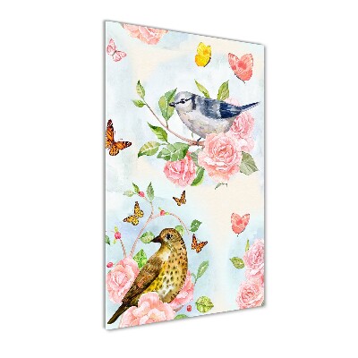 Print on acrylic Birds butterflies roses