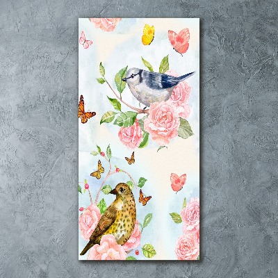 Print on acrylic Birds butterflies roses