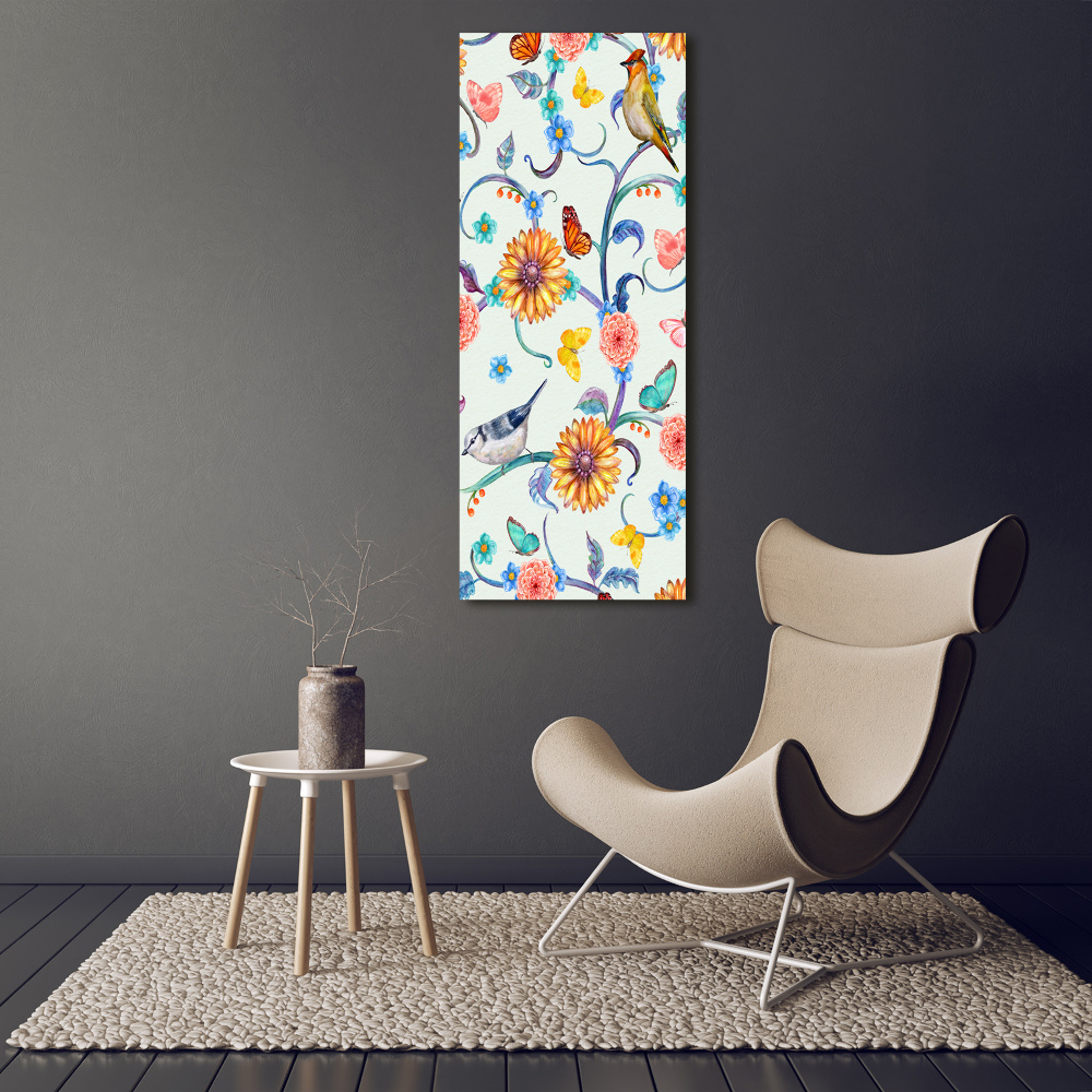 Print on acrylic Birds butterflies flowers