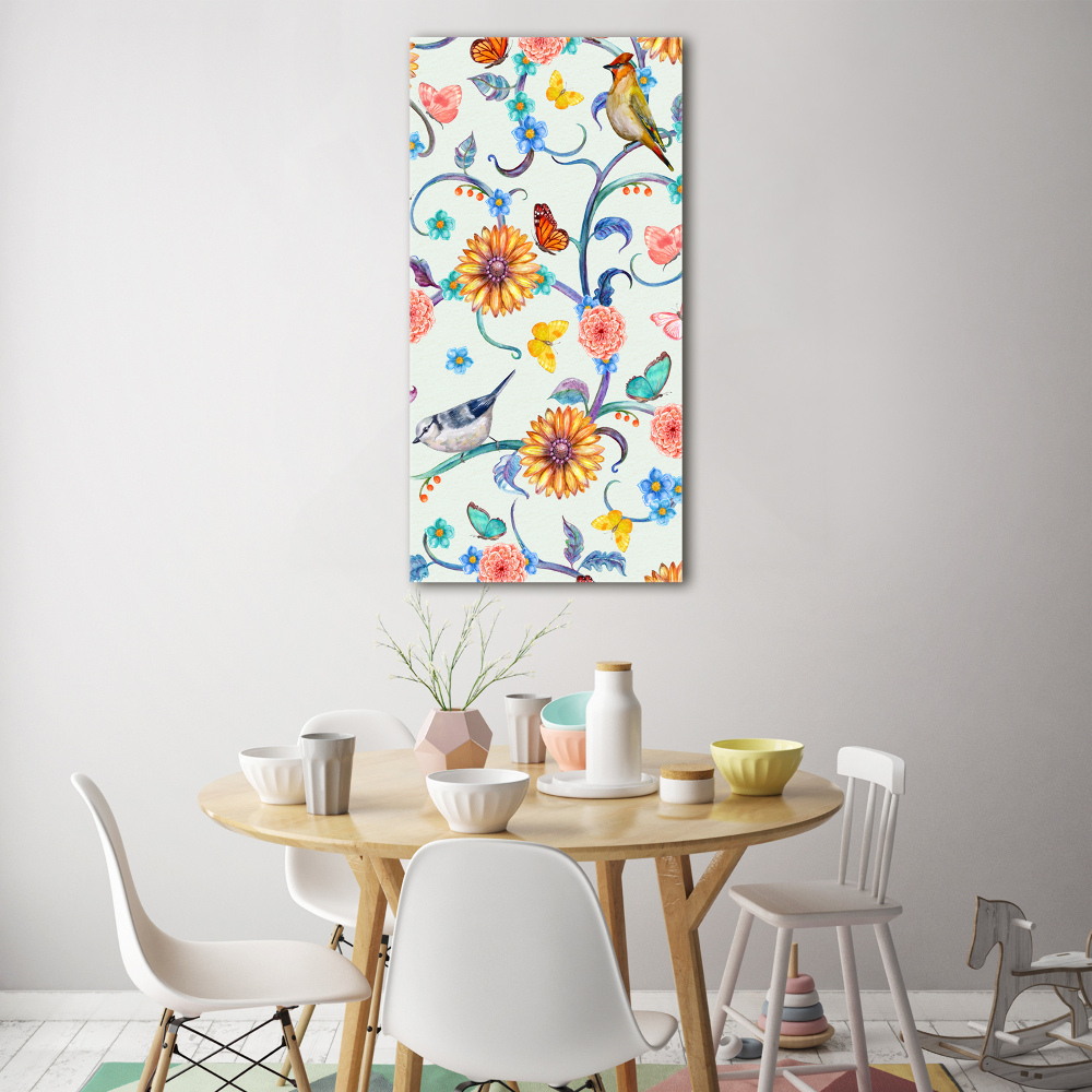 Print on acrylic Birds butterflies flowers