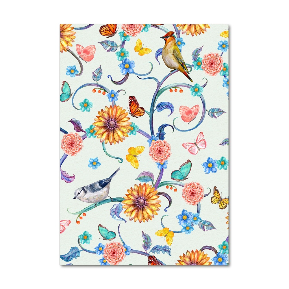 Print on acrylic Birds butterflies flowers