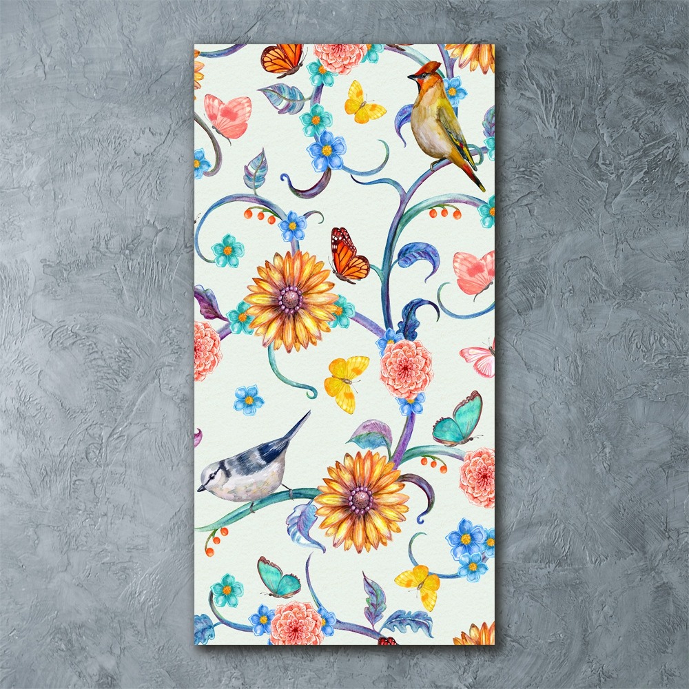 Print on acrylic Birds butterflies flowers