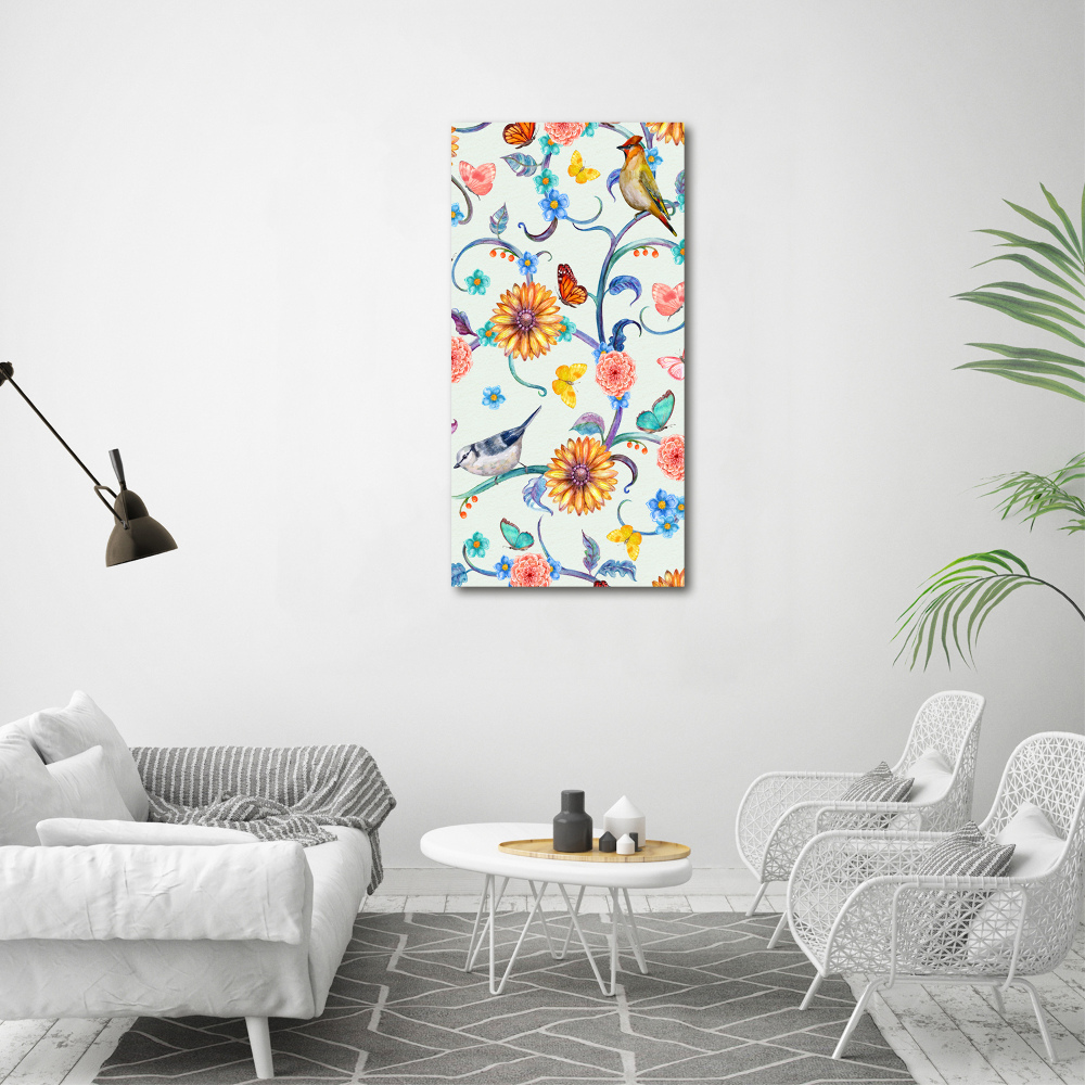 Print on acrylic Birds butterflies flowers