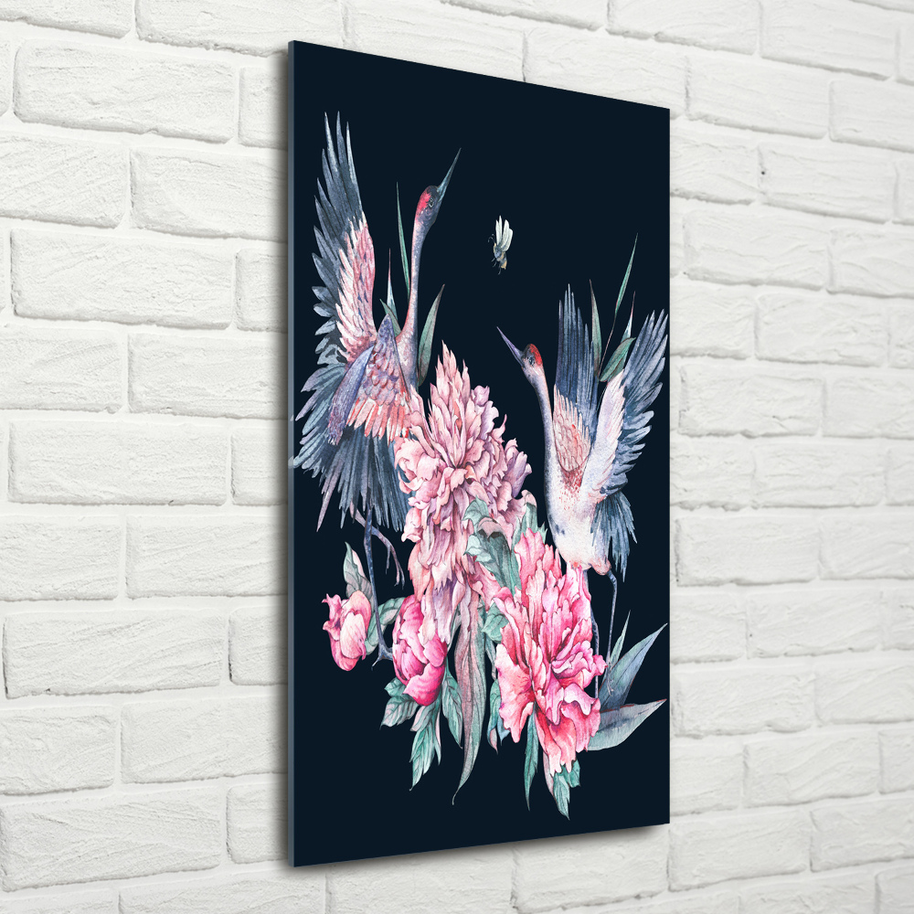 Wall art acrylic Cranes and peonies