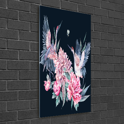 Wall art acrylic Cranes and peonies