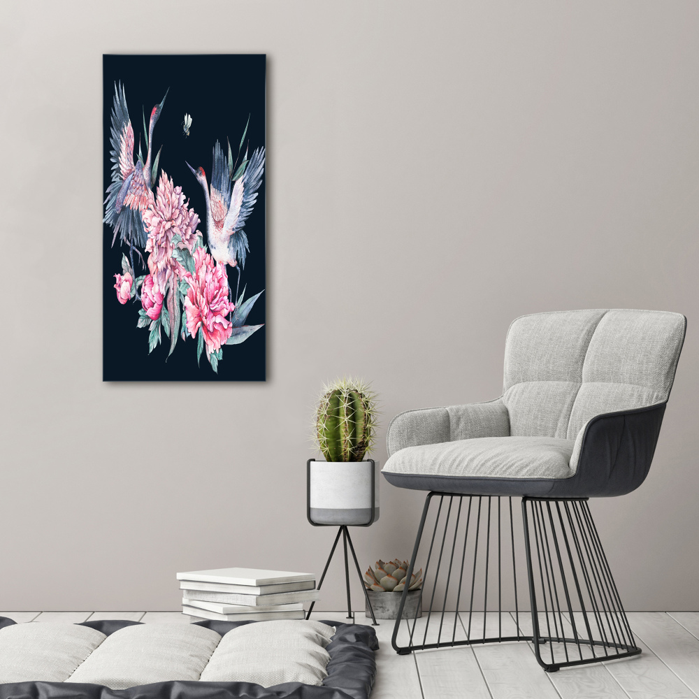 Wall art acrylic Cranes and peonies