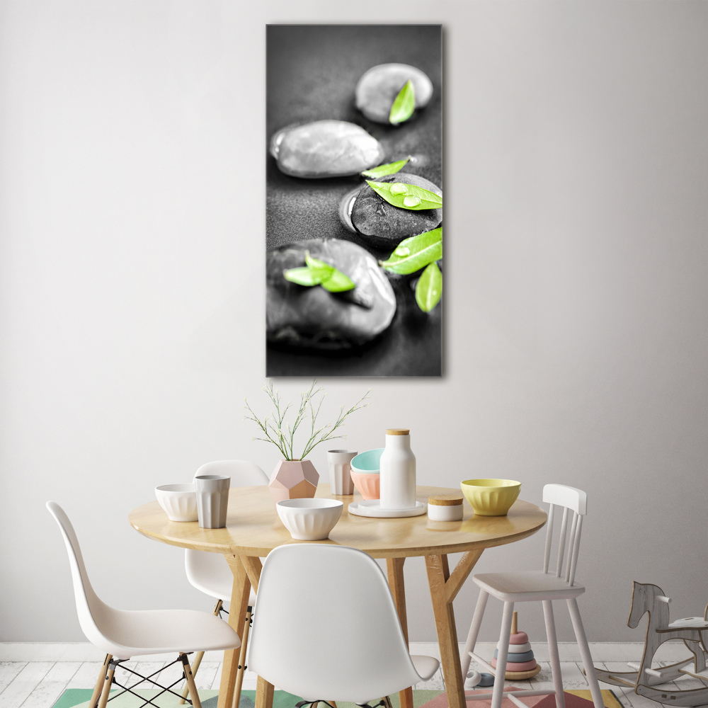 Acrylic glass print Zen stones leaves