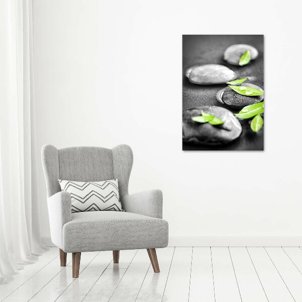 Acrylic glass print Zen stones leaves