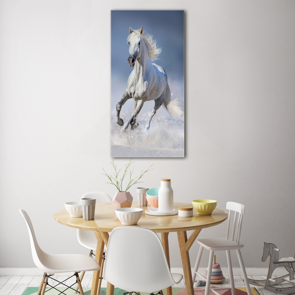 Wall art acrylic White horse at a gallop