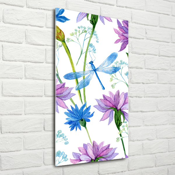 Print on acrylic Flowers and dragonflies