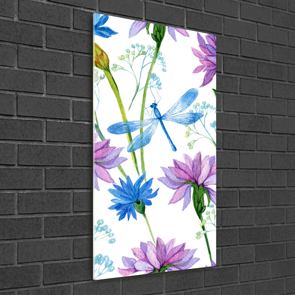 Print on acrylic Flowers and dragonflies