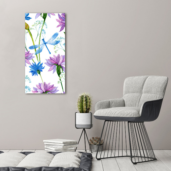 Print on acrylic Flowers and dragonflies