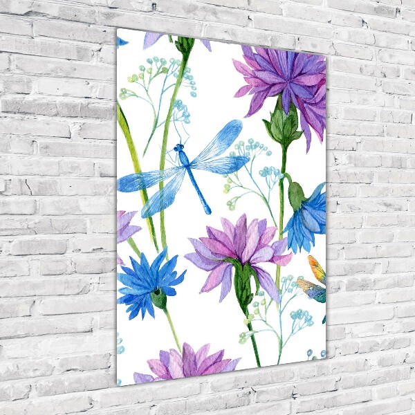 Print on acrylic Flowers and dragonflies