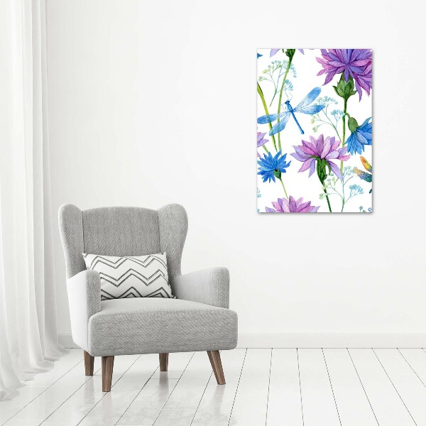 Print on acrylic Flowers and dragonflies