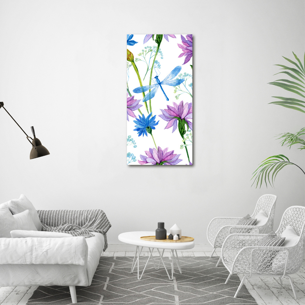 Print on acrylic Flowers and dragonflies