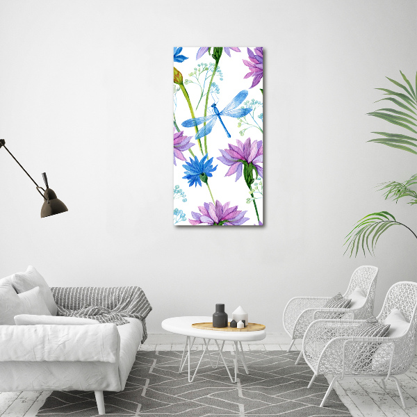 Print on acrylic Flowers and dragonflies