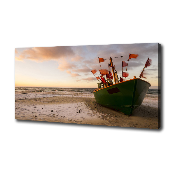 Canvas wall art Fishing boat beach