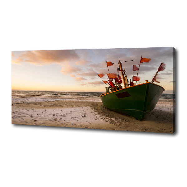 Canvas wall art Fishing boat beach