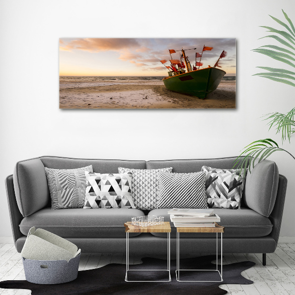 Canvas wall art Fishing boat beach