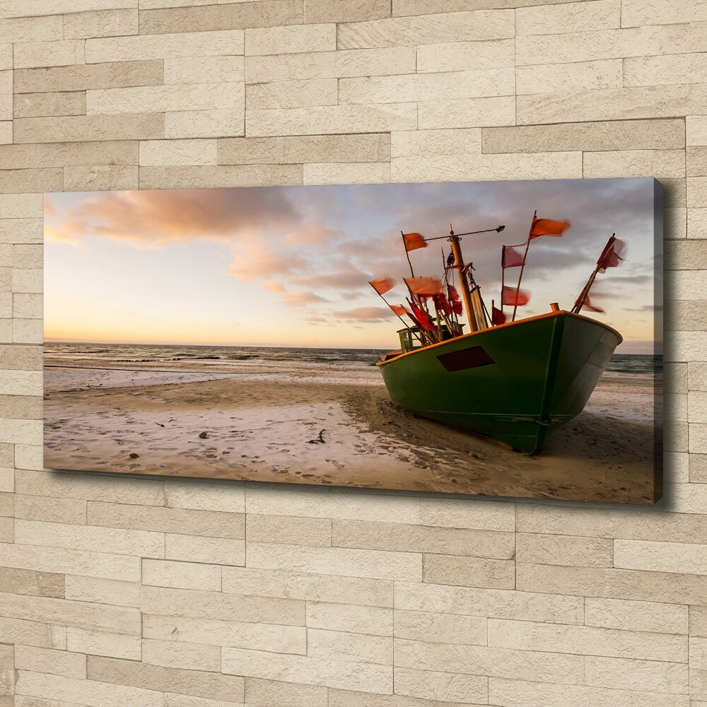 Canvas wall art Fishing boat beach