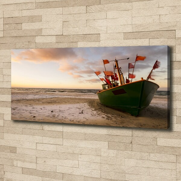 Canvas wall art Fishing boat beach