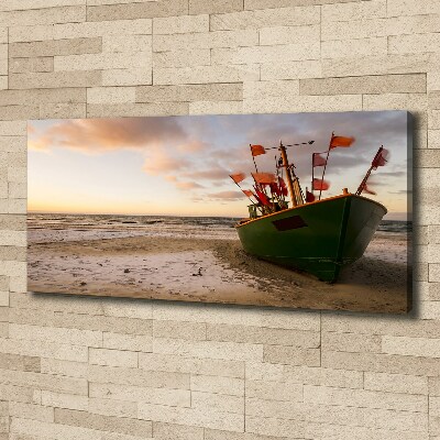 Canvas wall art Fishing boat beach