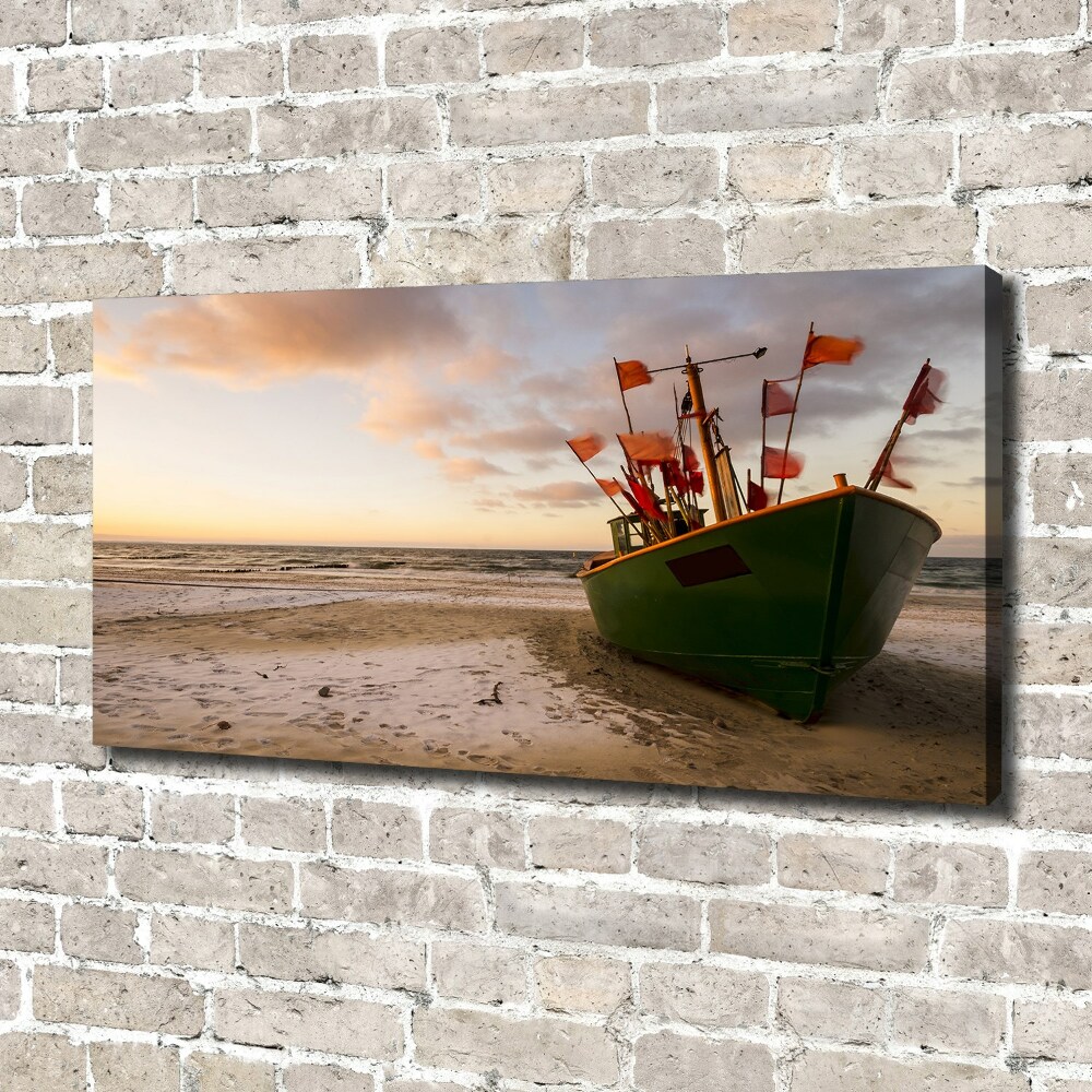 Canvas wall art Fishing boat beach