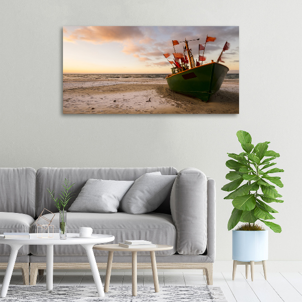 Canvas wall art Fishing boat beach