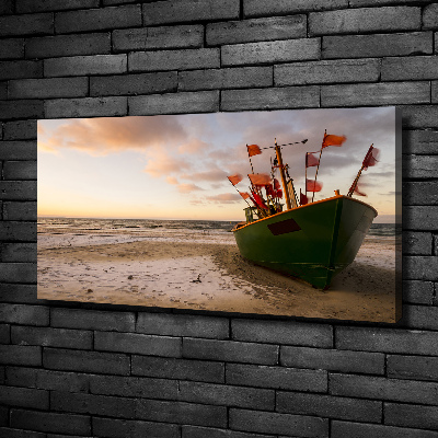 Canvas wall art Fishing boat beach