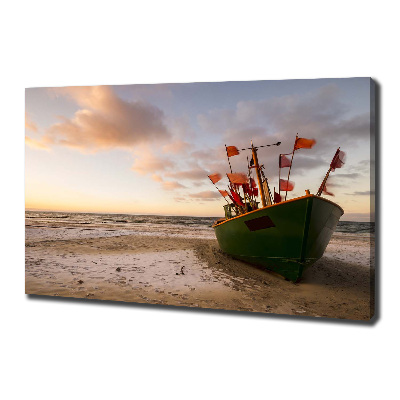 Canvas wall art Fishing boat beach