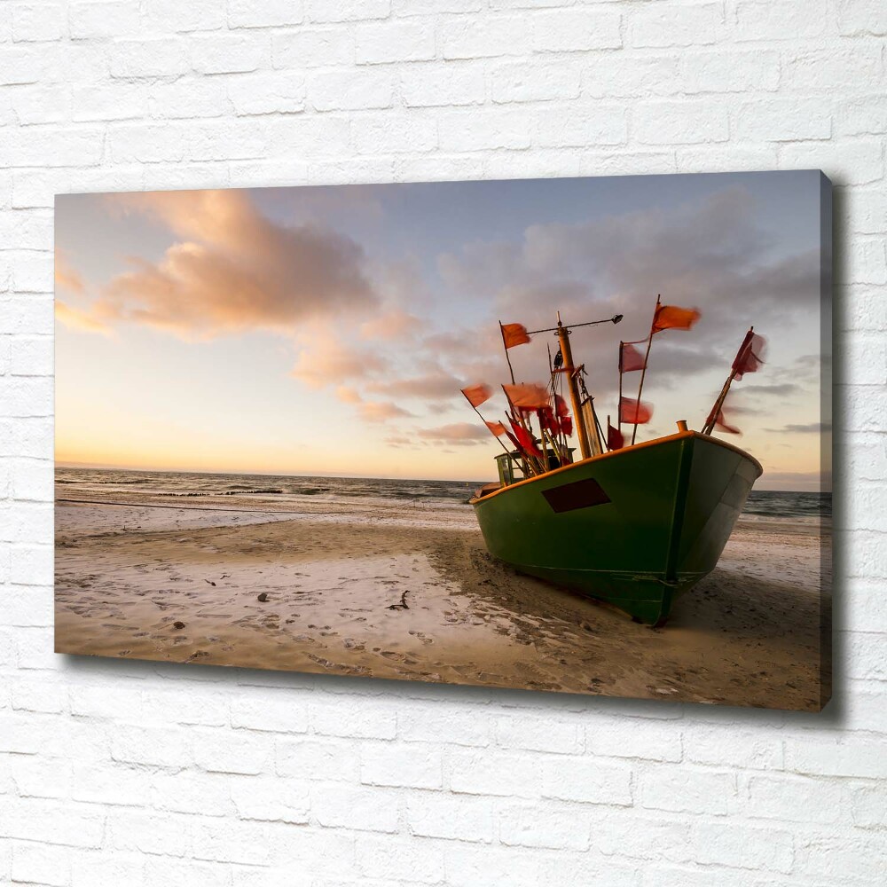 Canvas wall art Fishing boat beach