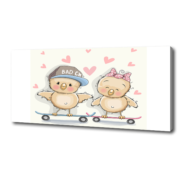 Canvas wall art Birds on skateboard