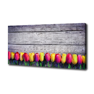 Canvas wall art Tulips on wood