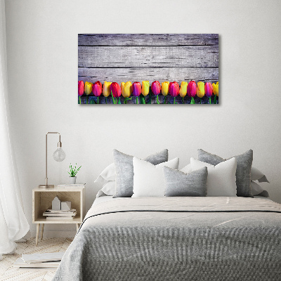 Canvas wall art Tulips on wood