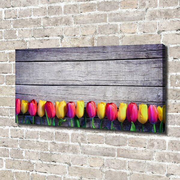 Canvas wall art Tulips on wood