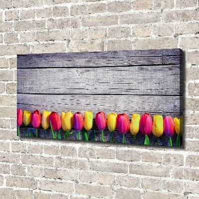 Canvas wall art Tulips on wood