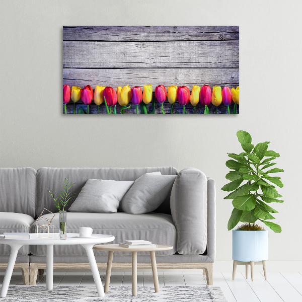 Canvas wall art Tulips on wood