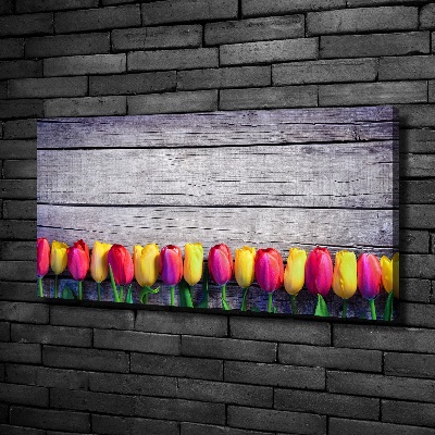 Canvas wall art Tulips on wood