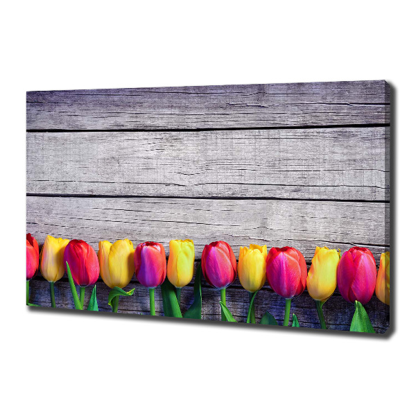 Canvas wall art Tulips on wood