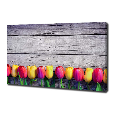 Canvas wall art Tulips on wood