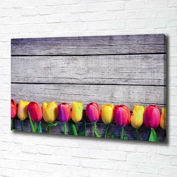 Canvas wall art Tulips on wood