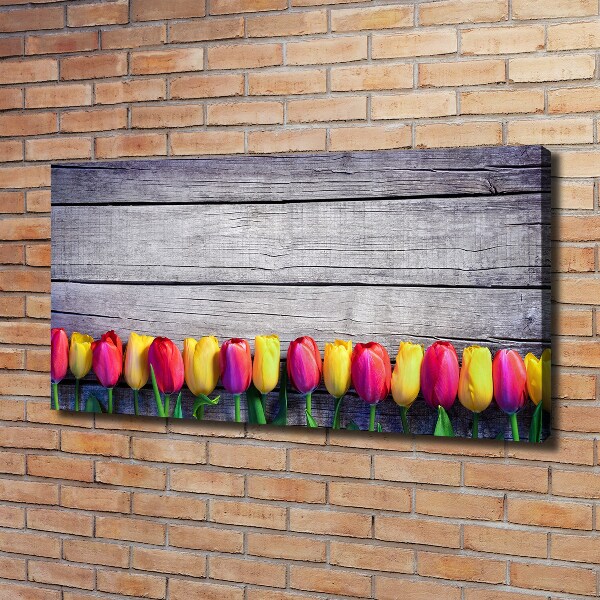 Canvas wall art Tulips on wood