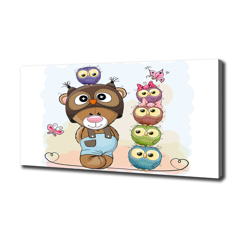 Canvas wall art Bear and owls