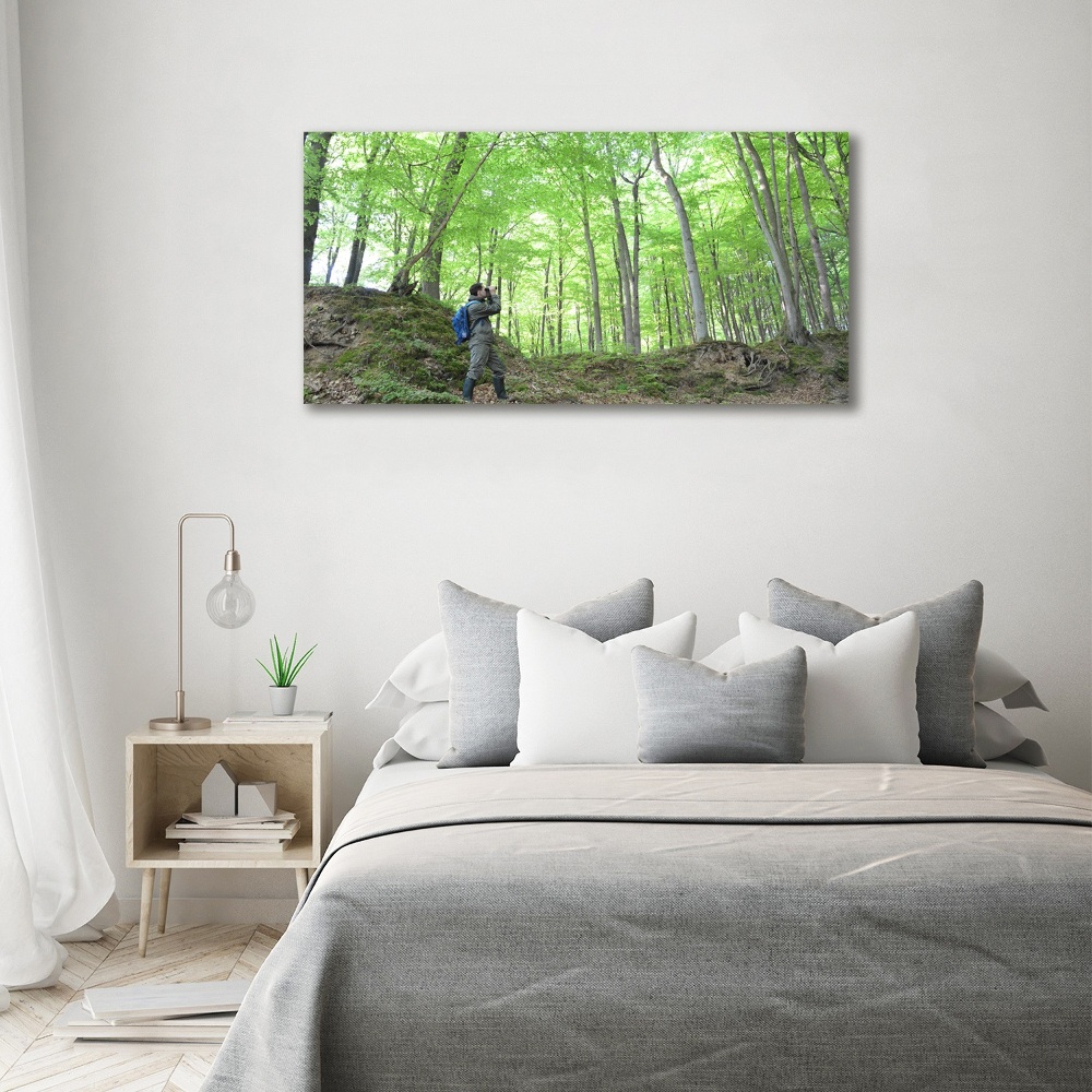 Canvas wall art Ornithologist in the forest