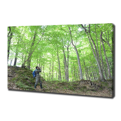 Canvas wall art Ornithologist in the forest