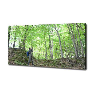 Canvas wall art Ornithologist in the forest