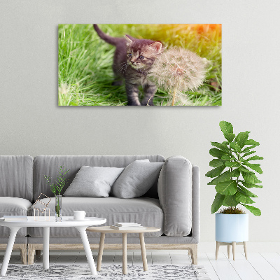 Wall art canvas large Kitty with dandelion